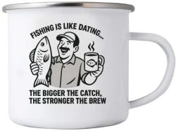  380ml fehér bádog bögre képpel - a horgászat olyan, mint a randizás (HRNEK-PLECH-80X87-63)