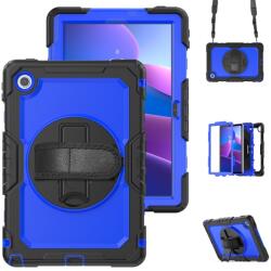  Strap Tartós borító kéztartóval és vállpánttal Lenovo Tab 10.1 (2025) - Fekete/Kék (6602008549F)