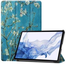  Patte smart PU bőr tablet tok Samsung Galaxy Tab S8 - fehér virágok (101244193C)