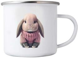  Fehér fémbögre 380ml képpel - pulóveres nyuszi (HRNEK-PLECH-80X87-329)