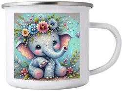  Fehér bádog bögre 380ml képpel - virág elefánt (HRNEK-PLECH-80X87-287)