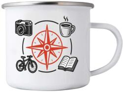  380ml fehér bádog bögre képpel - iránytű és hobbi (HRNEK-PLECH-80X87-72)