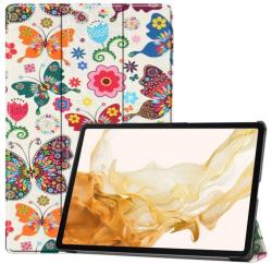  Patte okos PU bőr tablet tok Samsung Galaxy Tab S8 Plus - pillangók és virágok (101244192D)