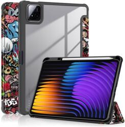  Mintás intelligens pozicionáló tok átlátszó hátlappal Xiaomi Pad 7/7 Pro tablethez - graffiti (6602007984A)