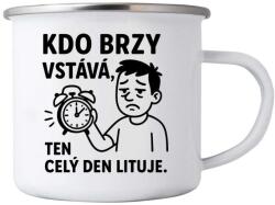  Fehér bádog bögre 380ml képpel - idézet: Korán kelj fel (HRNEK-PLECH-80X87-12)