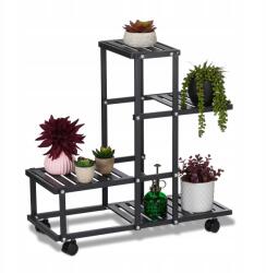 Relaxdays Virágtartó Állvány Görgőkkel Fekete 4 polc (10047175)