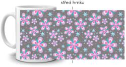  Fehér kerámia bögre 330ml képpel - virágok szürke alapon (HRNEK-90X82-BILY-305)