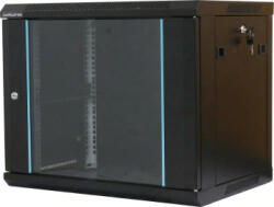 Dateup Rack 9U 600x600, dezasamblat, montare pe perete, usa din sticla, panouri laterale detasabile si securizate, culoare negru RAL 9004, DATEUP (MP.6609.9001) - cel