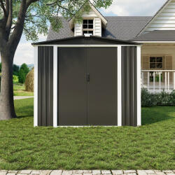 AOBABO Kerti fém tárolóépület nyeregtetővel - Nagy Méret, 240x180x200cm (SA-DS-05 NEW)