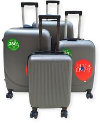  4 részes bőrönd szett, grafitszürke színben, kézipoggyász méretekkel, ABS, 360°-ban forgó kerekek