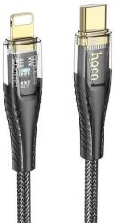 hoco. u121 adatkábel, type-c - lightning, 27w, pd gyorstöltő, 120cm, led jelzés, cipőfűző, fekete (U121_C_L_B)