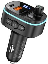hoco. E62 bluetooth FM transmitter autós töltő 2 USB+Type-C aljzat v5.0, LED kijelző, FEKETE (E62)