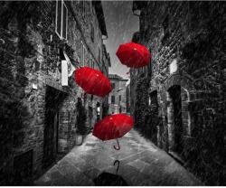 MÉDIA Utca Toszkánából vászonfestmény, piros árnyékok, fekete-fehér, 70 x 70 cm (TABIMG9994)