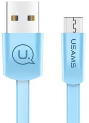 USAMS u2 adatkábel, usb - microusb, 2a, gyorstöltő, 120cm, lapos kábel, világoskék (SJ201MIC04)
