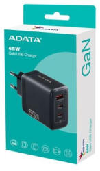 ADATA Fali gyorstöltő, GaN, Fekete, 65W, US csatlakozó (CHARGERU-0653-QCPDBK)