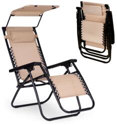 MultiGarden Kerti strandfotel, állítható háttámlával, mozgatható napellenzővel, Modernhome - bézs színű (ZRL009-R BEIGE)