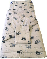  Óvodai Ágynemű Garnitúra Csomag / 3 részes - Petrol zöld munkagép mintával