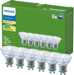 Philips 6x LED izzó GU10 spotlámpa PAR16 1.2W = 35W 215lm 179lm/W 2700K Meleg 36° A OSZTÁLYÚ UltraEfficient Philips (8721103135650)