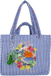  Beunique Fashion kék csíkos textíl táska trópusi mintával pántján dísszel