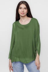 SHOPIKA Bluza din matase si vascoza cu maneca clopot, verde oliv Talie unica