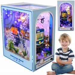  Összecsukható Készlet Házikó Diy Book Nook Miniatűr Házikó Led Világítás (231012SU02-4Q)