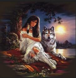 NORIMPEX - Puzzle Tablou Diamant: Femeie indiană cu un lup 30x40cm - 1 - 39 piese