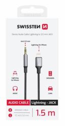  Audiokábel Swissten textil Lightning (férfi) / JACK (férfi) 1, 5 m - fekete/szürke (73502307)