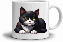  Fehér kerámia bögre 330ml képpel - aranyos fekete-fehér macska (HRNEK-90X82-BILY-493)