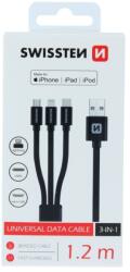 SWISSTEN Woven kábel 3in1 MFI 1.2m (Lightning, USB-C, Micro USB) - Fekete (72501101)