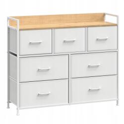 SONGMICS Skandináv fehér komód szekrény 7 szövet fiókkal tölgy színű asztallap (LTS523W57)