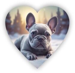 65x65 mm-es szív alakú mágnes - hóban pompázó bulldog (MAGNET-65X65-SRDCE-3)