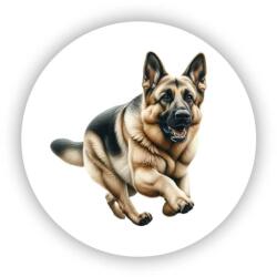  65x65mm-es kör alakú mágnes - német juhász mozgásban (MAGNET-65x65-KRUH-58)