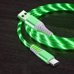  LED világítású USB kábel Type-C 3A töltéshez és szinkronizáláshoz 1m - zöld színű (662801183B)
