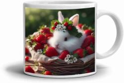  Fehér kerámia bögre 330ml képpel - nyuszi eperben (HRNEK-90X82-BILY-188)