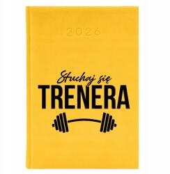FunnyCase Naptár A5 2026 Sárga Tervező Személyi Edző Hallgassa meg az Edzőt (Kalendarz 2026 Żółty Słuchaj Się Trenera)