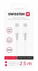 SWISSTEN adat/töltő kábel TPE USB-C/USB-C 5A 100W 2.5m - Fehér (71506530)
