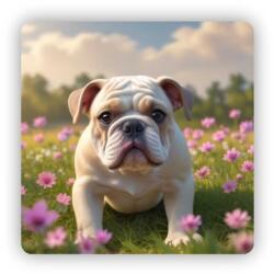  65x65mm-es négyzet alakú mágnes - bulldog a réten (MAGNET-65X65-CTVEREC-1)