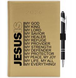  Naptár 2026 Arany Határidőnapló A5 Vallási Ajándék Jesus Tolltartó (KALENDARZ A5 2026 TERMINARZ JESUS)