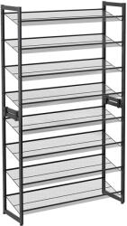 SONGMICS Cipőtartó polc 2x4 szintes fém háló polcokkal, fekete 92x30x163cm