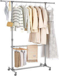 SONGMICS Gurulós ruhaállvány, szürke 101-165x113-198x48cm