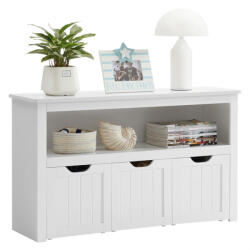 VASAGLE Tároló szekrény, játéktároló, 3 gurulós, kihúzható tárolódobozzal, fehér 102 x 30 x 60 cm