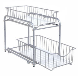 SONGMICS Kétszintes edény és tányérszárító kihúzható, ezüst 36x21x25-31cm