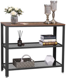 VASAGLE Konzolasztal 2 fém hálós polcccal, rusztikus barna 101x35x80cm