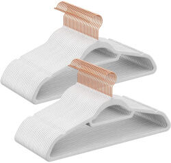 SONGMICS Bársony vállfa, csúszásmentes ruhaakasztó 50 db, fehér, rozé arany