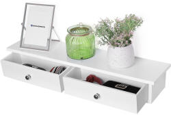 SONGMICS Fali polc két fiókkal magasfényű bevonattal, fehér 65x15x10cm - edeco