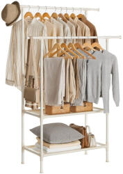 SONGMICS Ruhaállvány két akasztóval és kétpolccal fehér 114x45x114cm