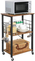 VASAGLE Konyhai tálaló kocsi, gurulós tároló polc, rusztikus barna 60x39x84cm - edeco