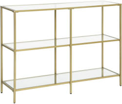 VASAGLE Konzolasztal polcokkal edzett üveglappal, arany 100x30x73cm