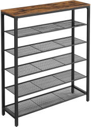 VASAGLE Cipőtároló polc 5 fém hálós polccal, fekete 100x30x110cm