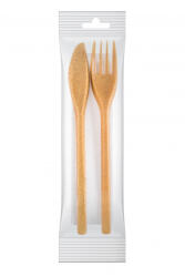  Többször használatos fa-polimer csomagolt szett (kés, villa, szalvéta) I 500db/csomag